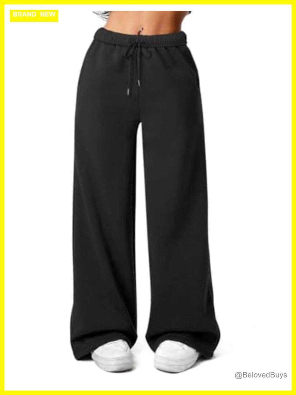 Fleece Lined Wide Leg Sweatpants with Pockets High Waisted Drawstring